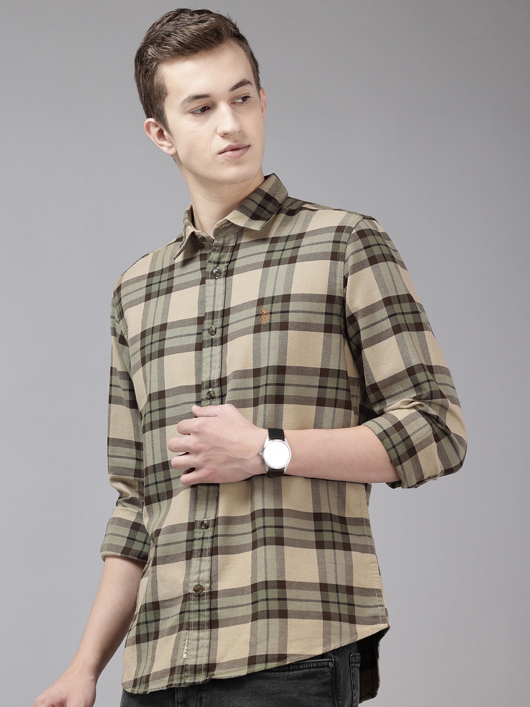 

U.S. Polo Assn. Denim Co. Checked Pure Cotton Casual Shirt, Olive