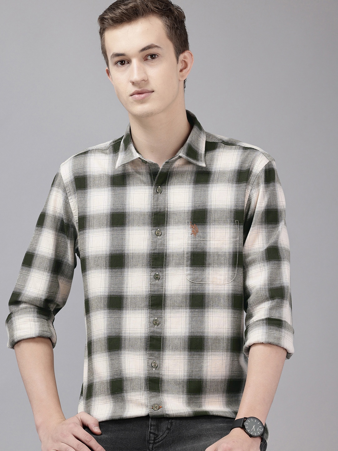 

U.S. Polo Assn. Denim Co. Pure Cotton Checked Casual Shirt, Green