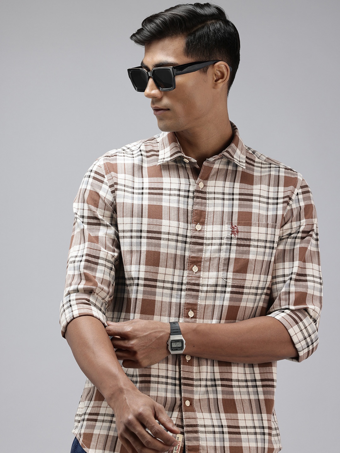 

U.S. Polo Assn. Denim Co. Pure Cotton Checked Casual Shirt, Brown