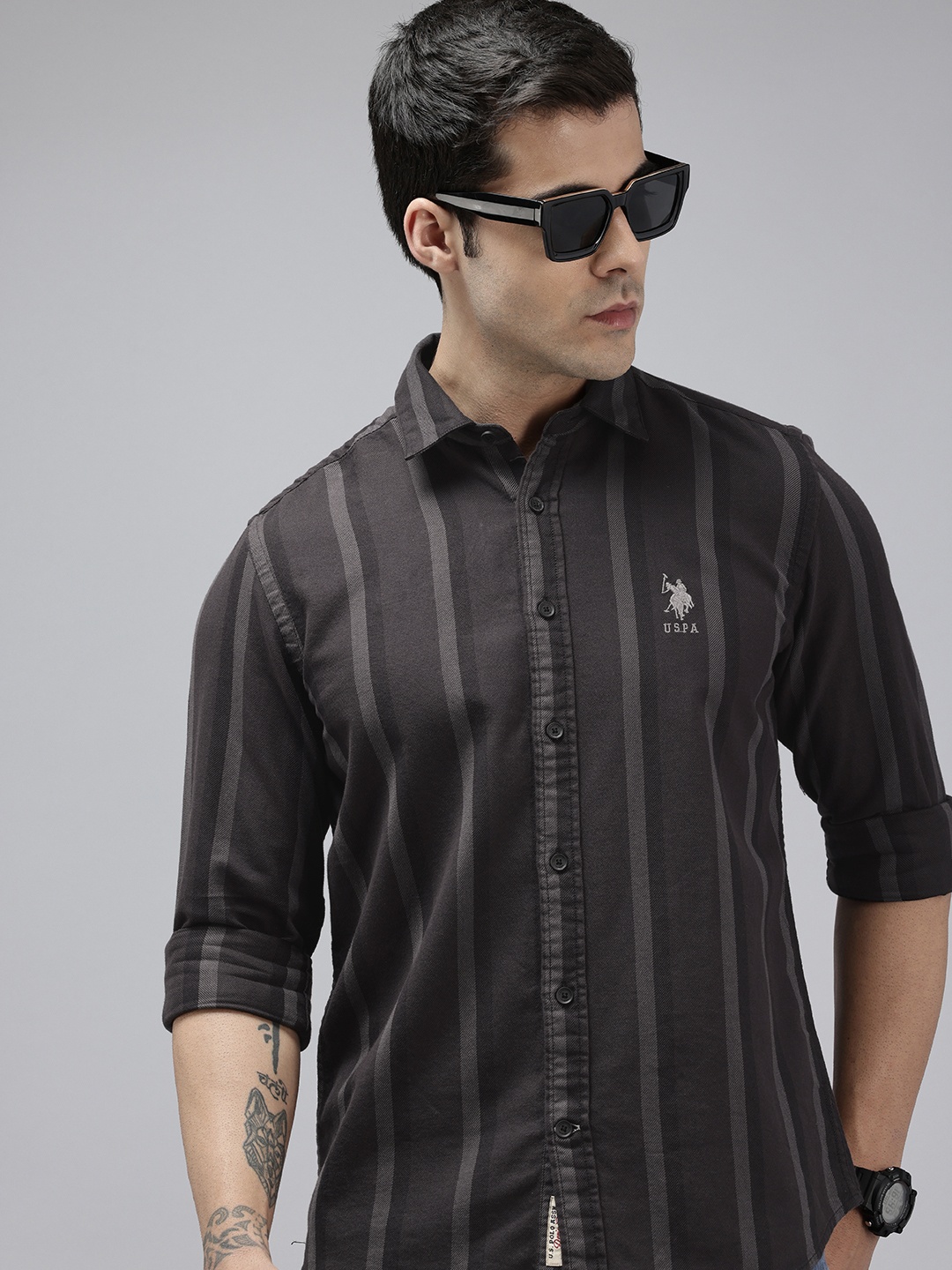 

U.S. Polo Assn. Denim Co. Pure Cotton Vertical Striped Casual Shirt, Grey