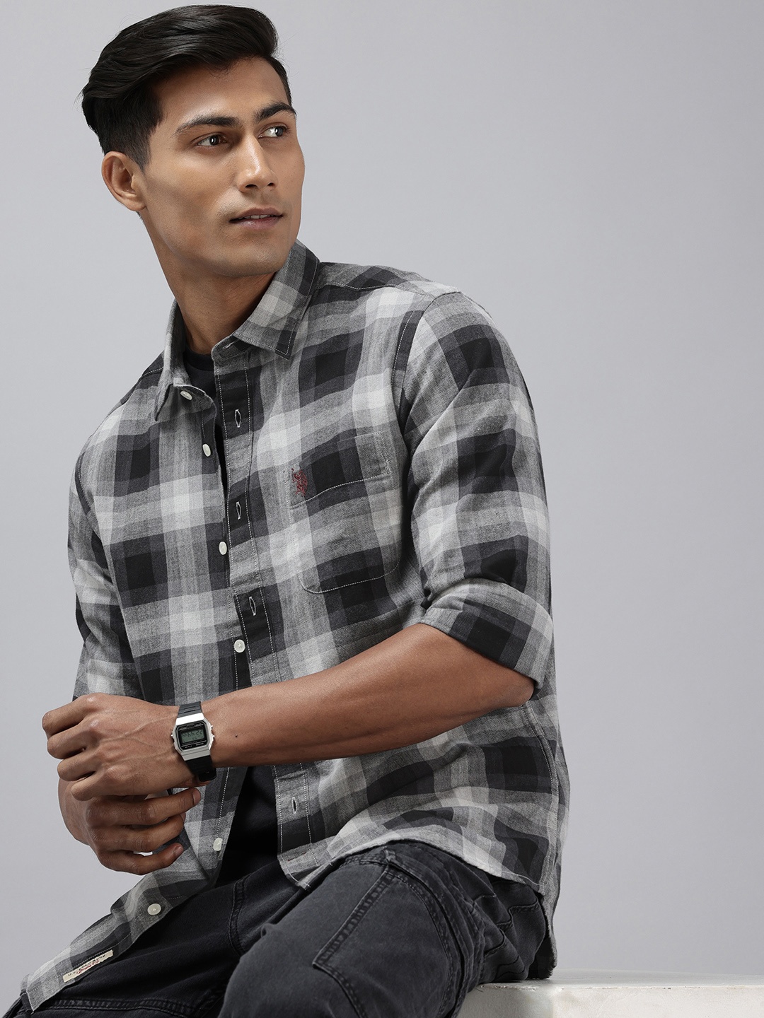 

U.S. Polo Assn. Denim Co. Checked Pure Cotton Casual Shirt, Grey