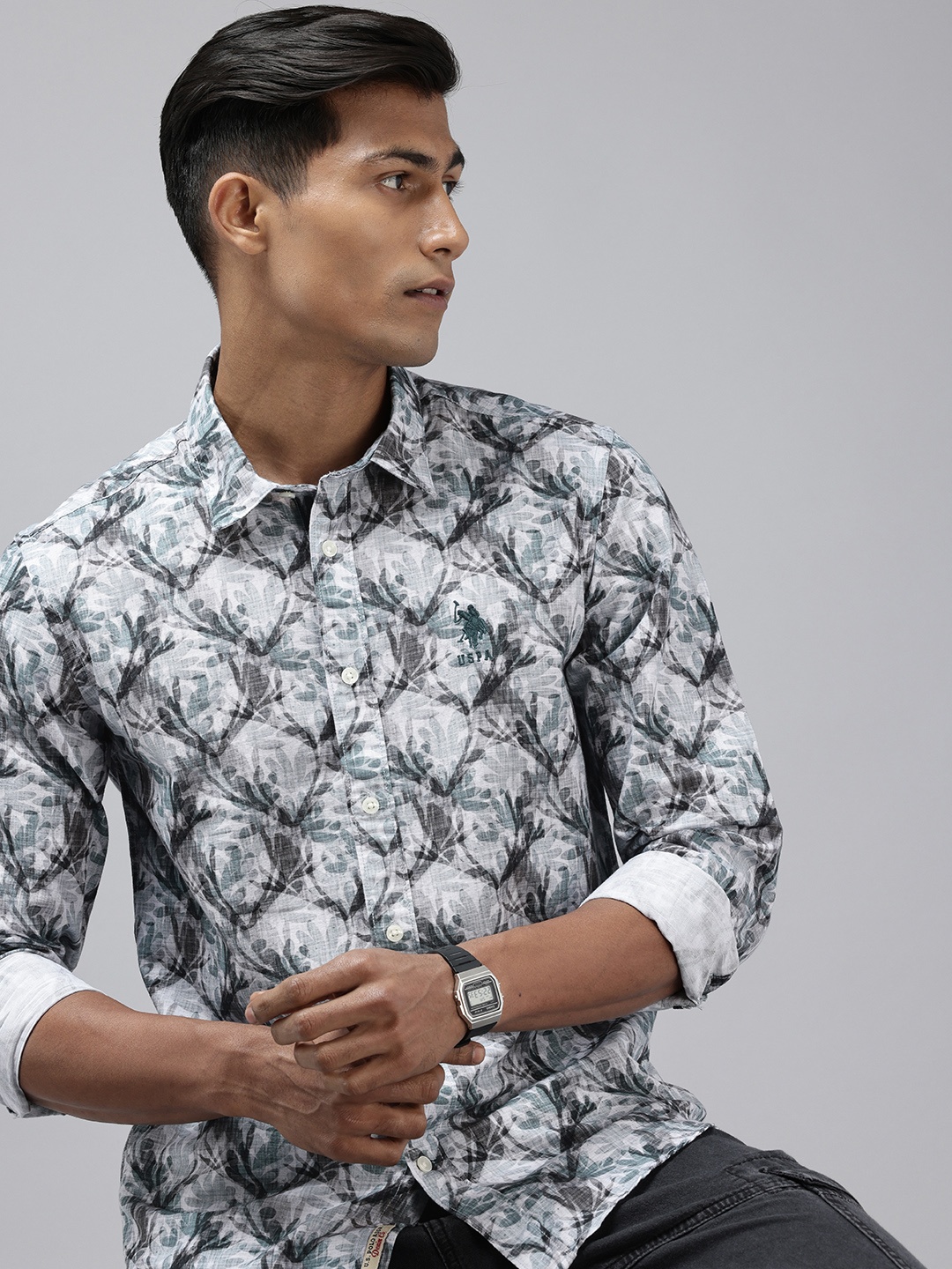 

U.S. Polo Assn. Denim Co. Pure Cotton Floral Printed Casual Shirt, Teal