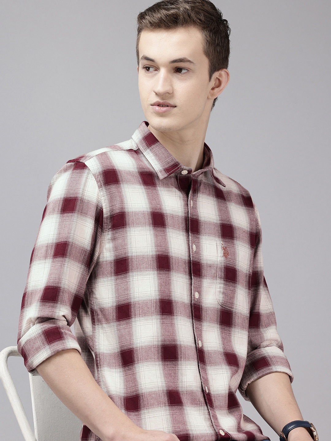 

U.S. Polo Assn. Denim Co. Pure Cotton Checked Casual Shirt, Maroon