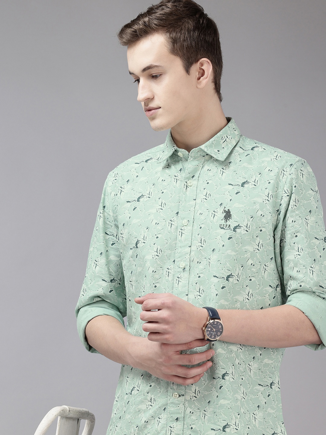 

U.S. Polo Assn. Denim Co. Pure Cotton Floral Printed Casual Shirt, Sea green