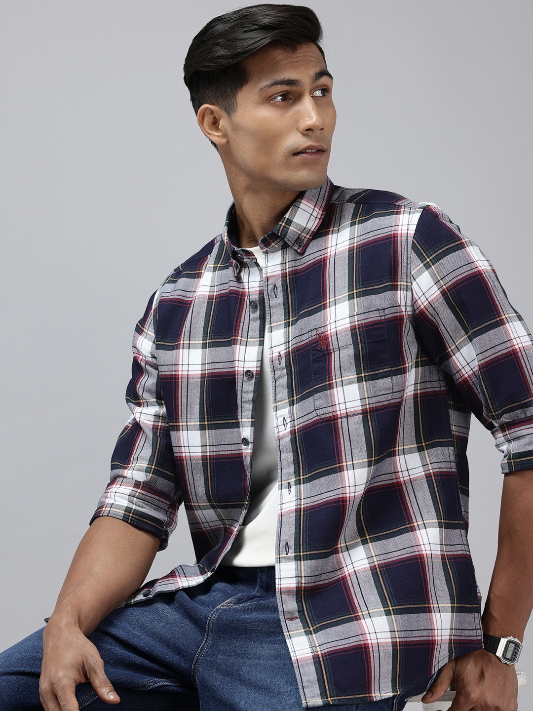 

U.S. Polo Assn. Denim Co. Pure Cotton Checked Casual Shirt, Blue