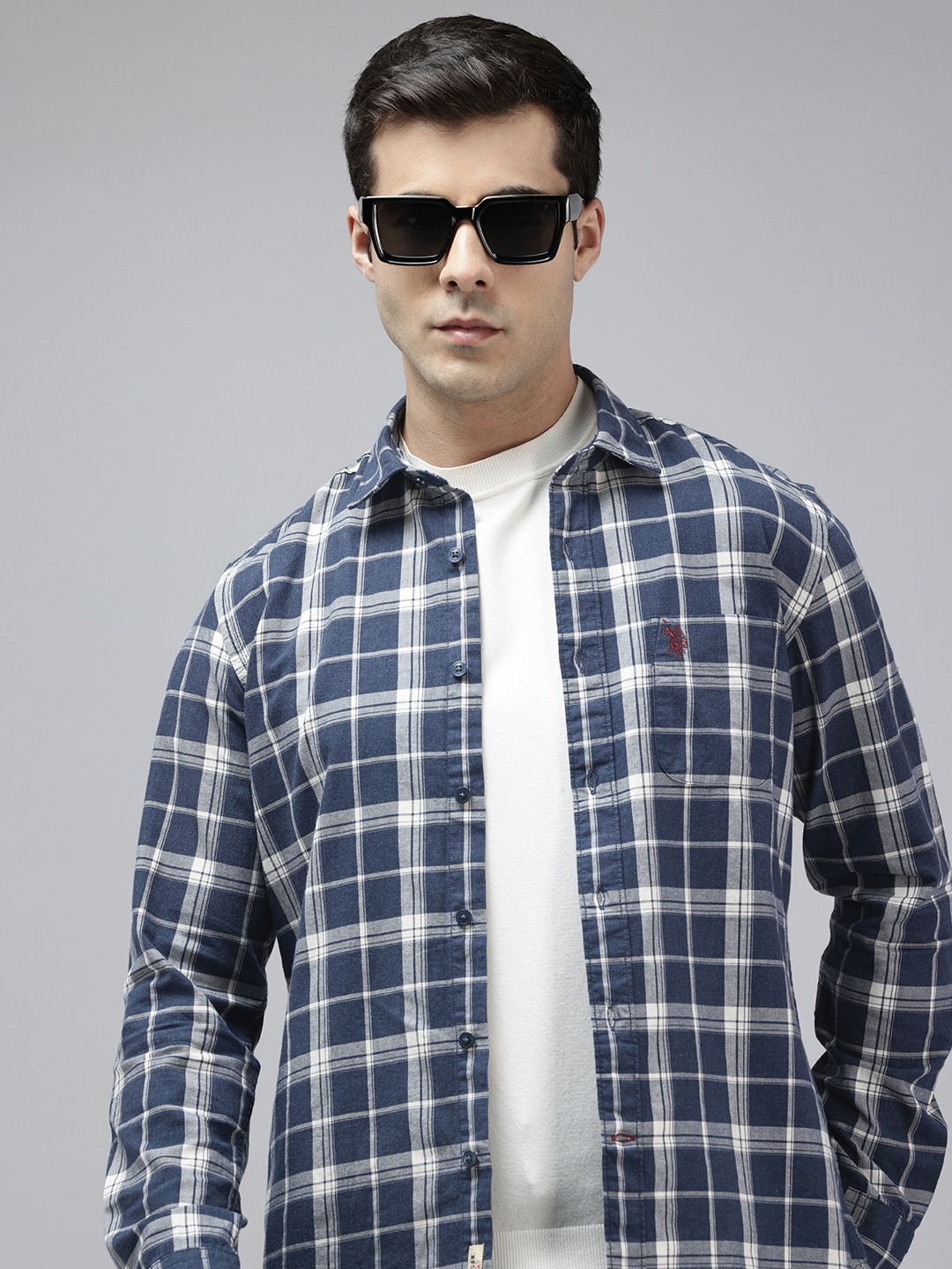 

U.S. Polo Assn. Denim Co. Pure Cotton Checked Casual Shirt, Blue