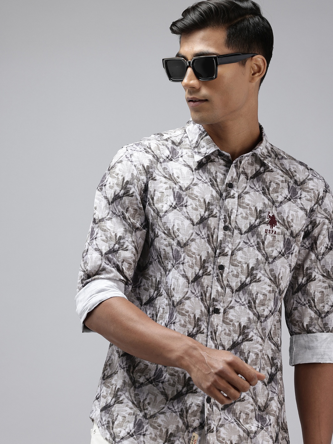 

U.S. Polo Assn. Denim Co. Pure Cotton Floral Printed Casual Shirt, Olive