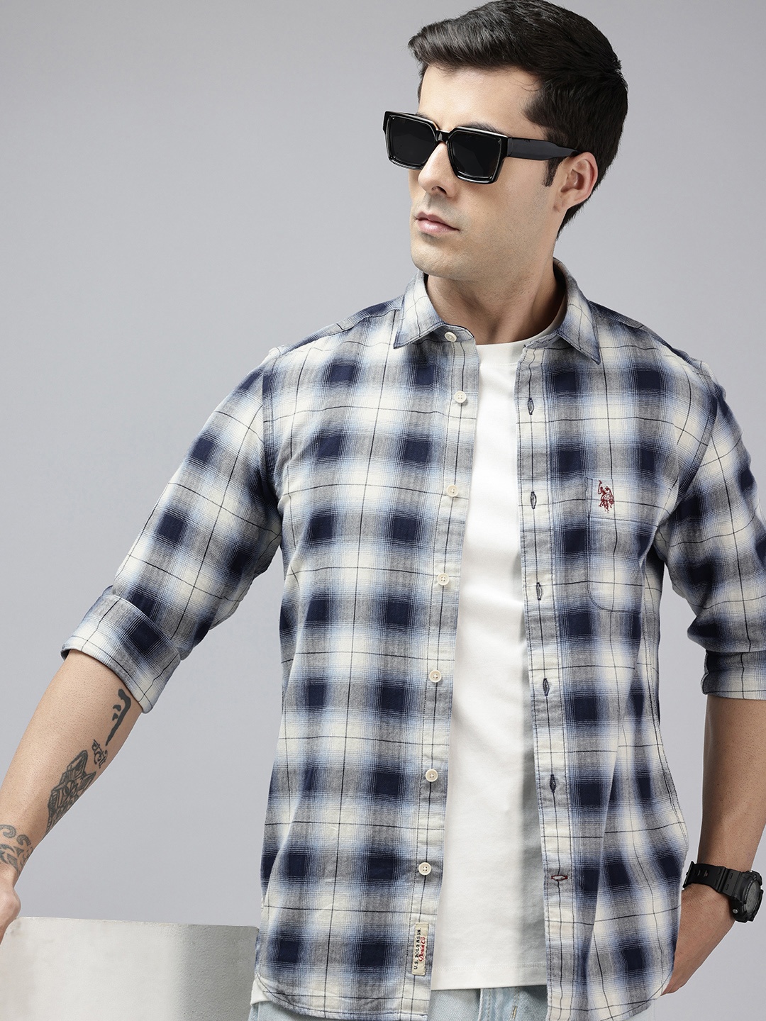 

U.S. Polo Assn. Denim Co. Checked Pure Cotton Casual Shirt, Navy blue