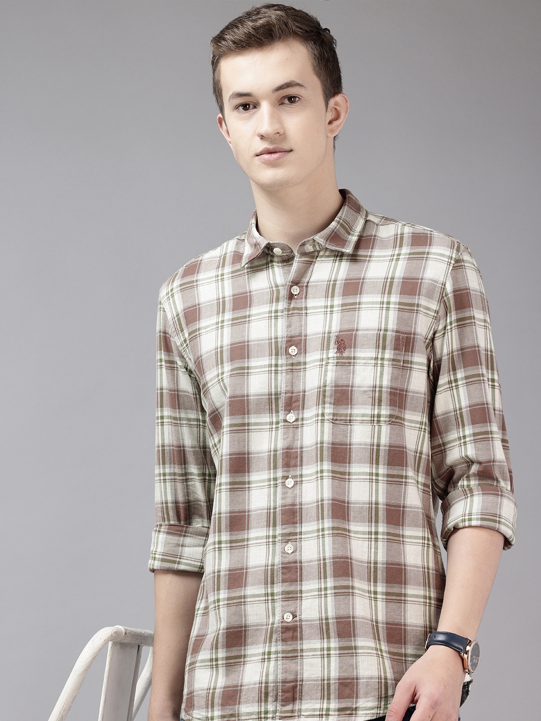 

U.S. Polo Assn. Denim Co. Pure Cotton Checked Casual Shirt, Brown