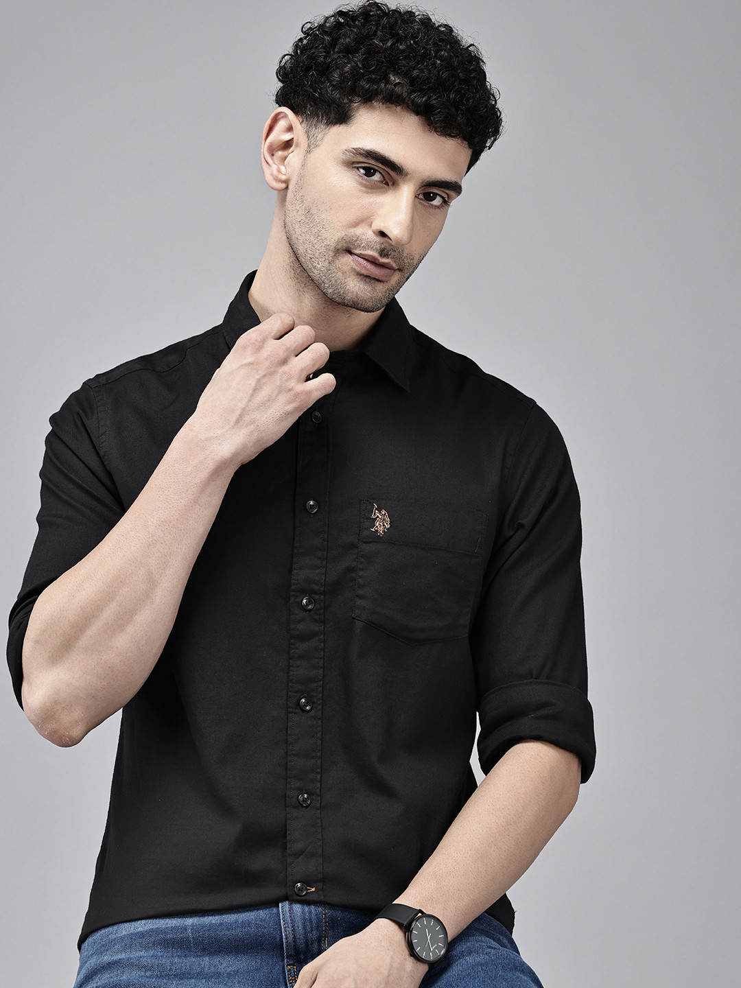 

U.S. Polo Assn. Pure Cotton Birdeye Tailored Fit Casual Shirt, Navy blue