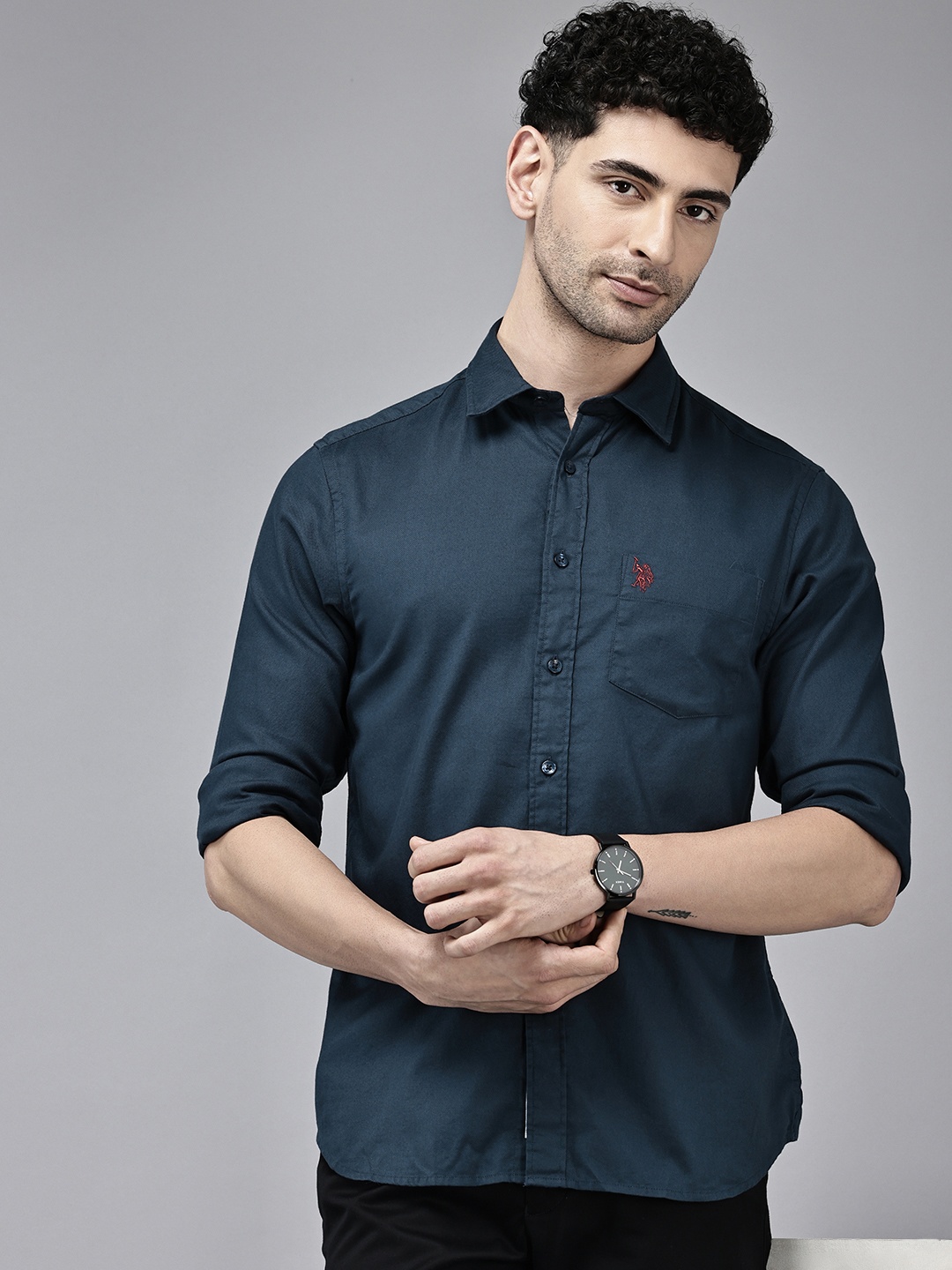 

U.S. Polo Assn. Men Tailored Fit Opaque Casual Shirt, Navy blue