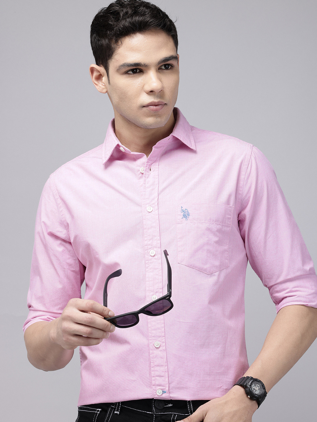 

U.S. Polo Assn. Tailored Fit Opaque Pure Cotton Casual Shirt, Pink