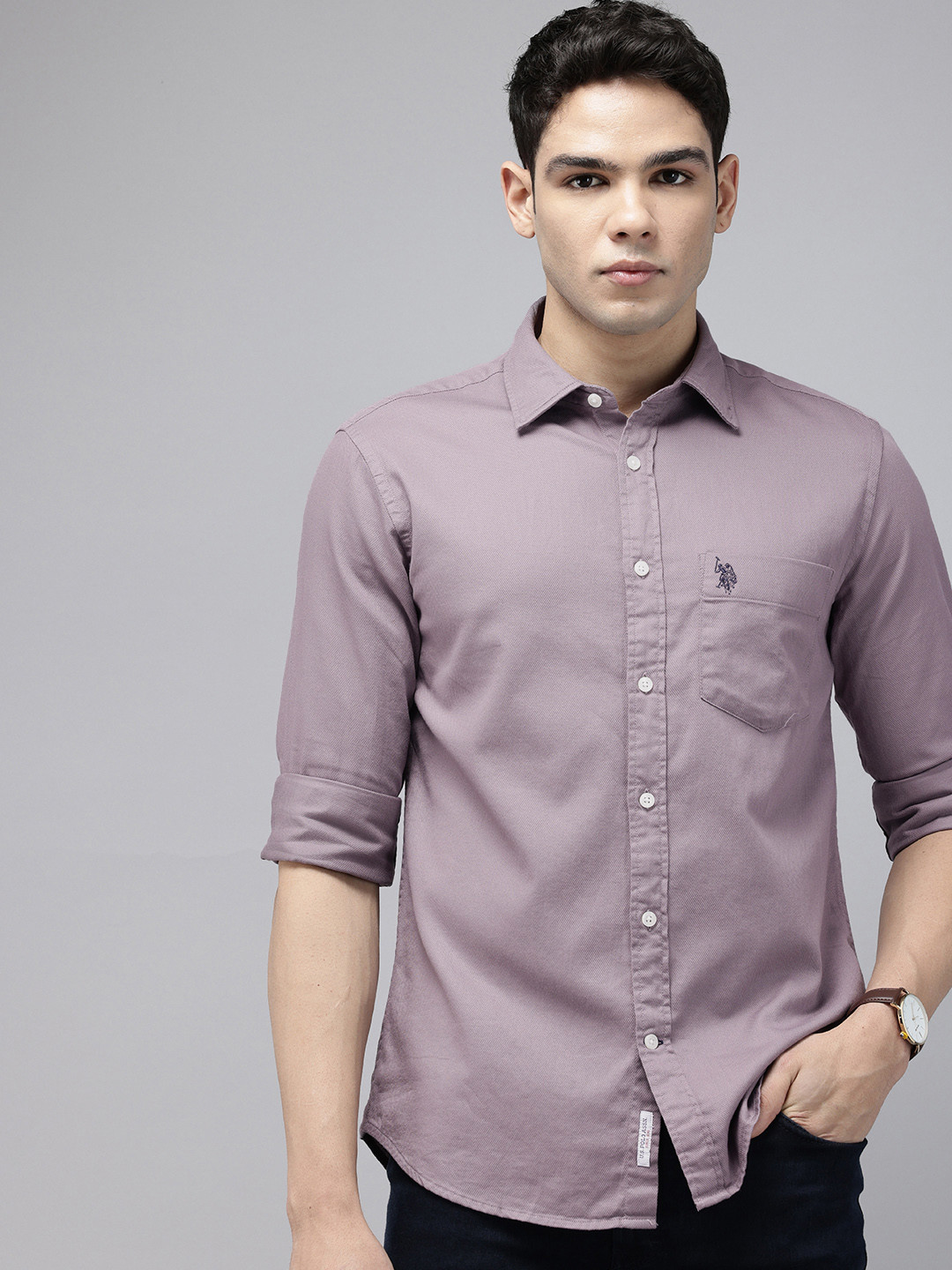 

U.S. Polo Assn. Tailored Fit Opaque Pure Cotton Casual Shirt, Purple