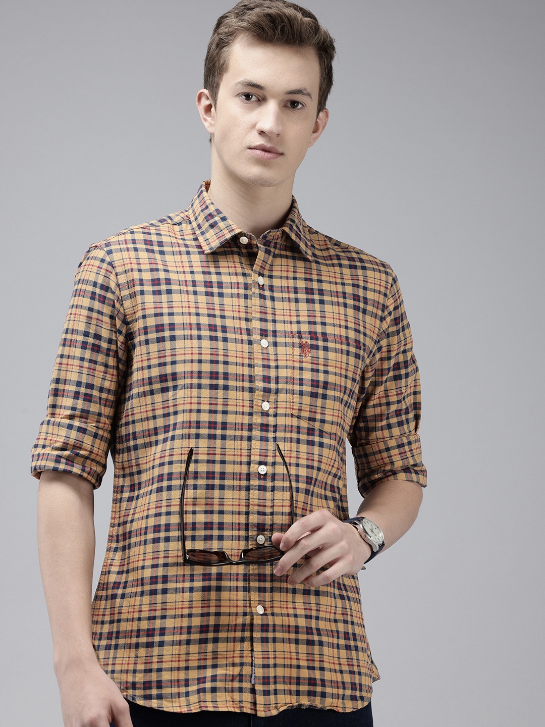

U.S. Polo Assn. Pure Cotton Tailored Fit Opaque Checked Casual Shirt, Beige