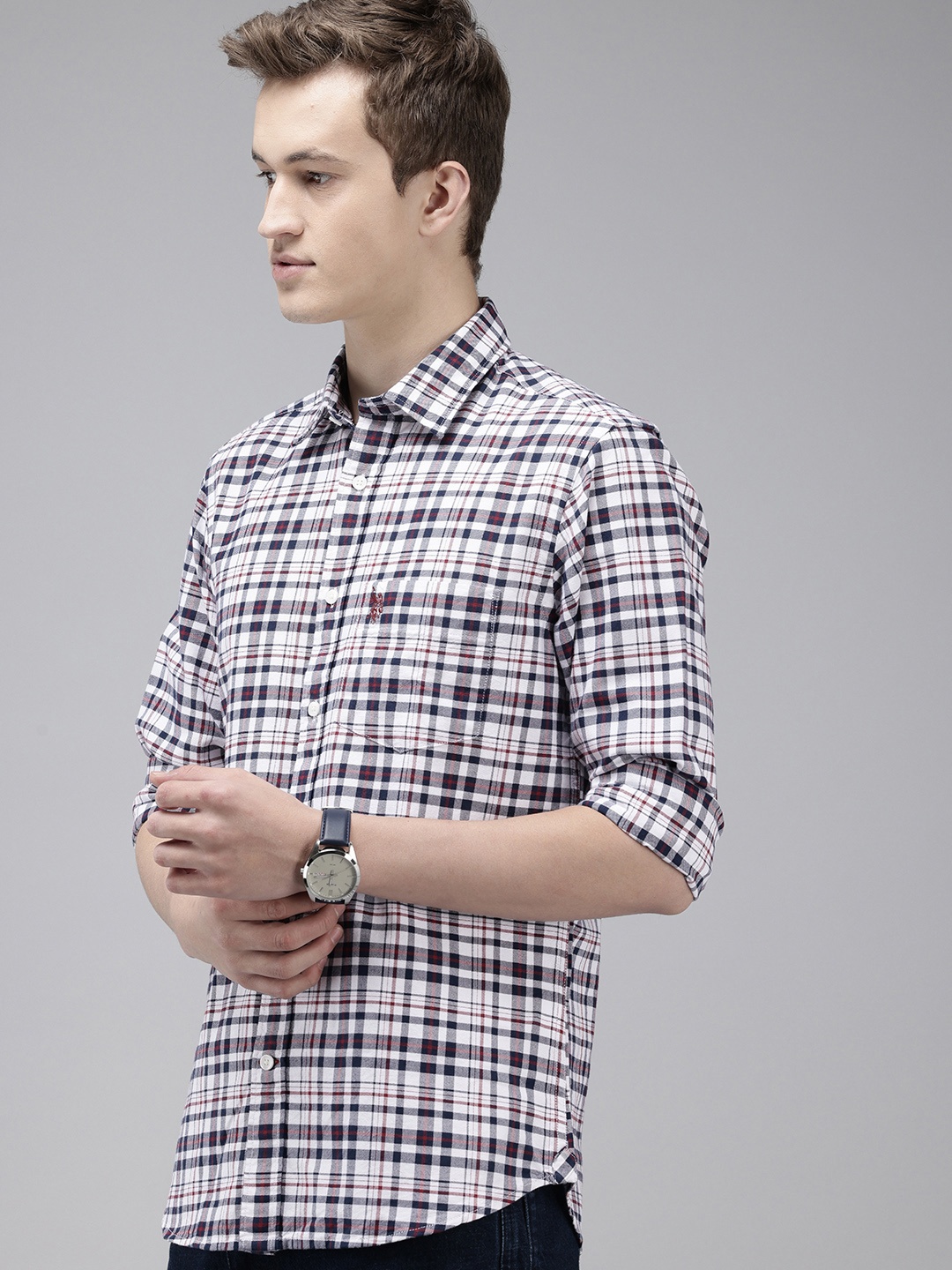 

U.S. Polo Assn. Pure Cotton Tailored Fit Opaque Checked Casual Shirt, Navy blue