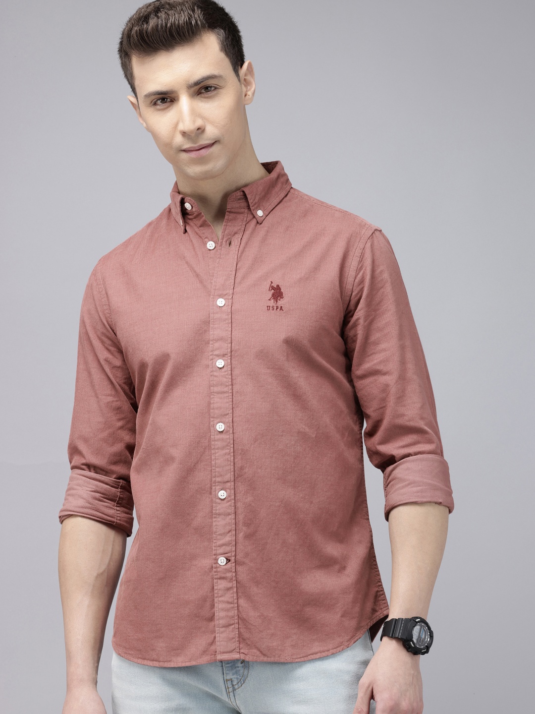 

U.S. Polo Assn. Pure Cotton Corduroy Tailored Fit Opaque Casual Shirt, Rose