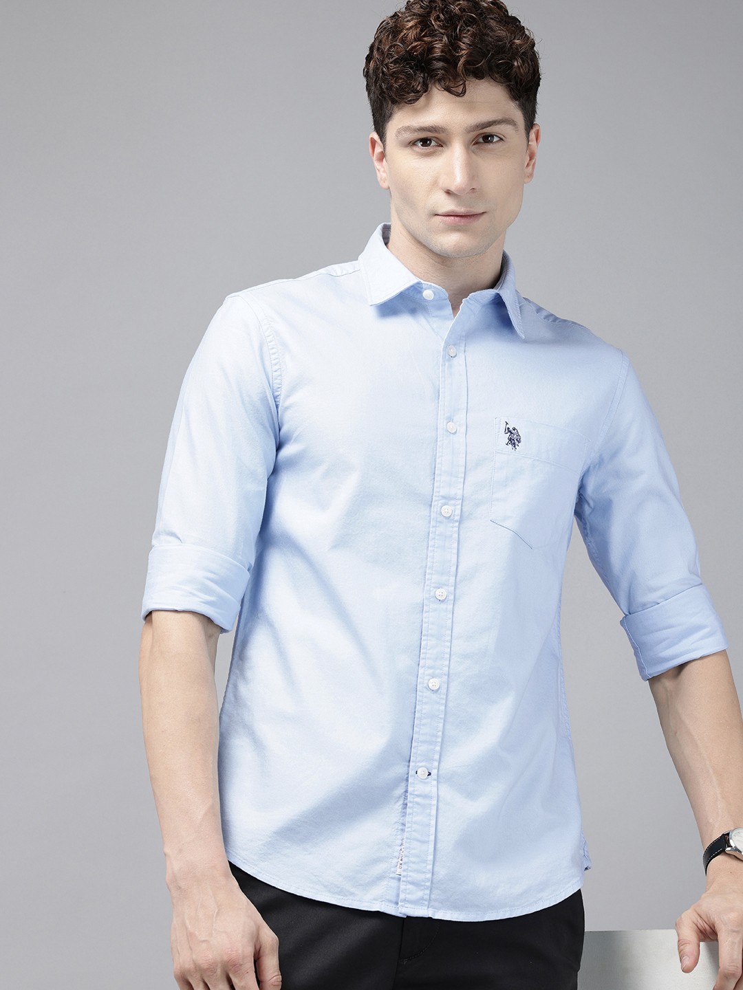 

U.S. Polo Assn. Tailored Fit Opaque Pure Cotton Casual Shirt, Blue