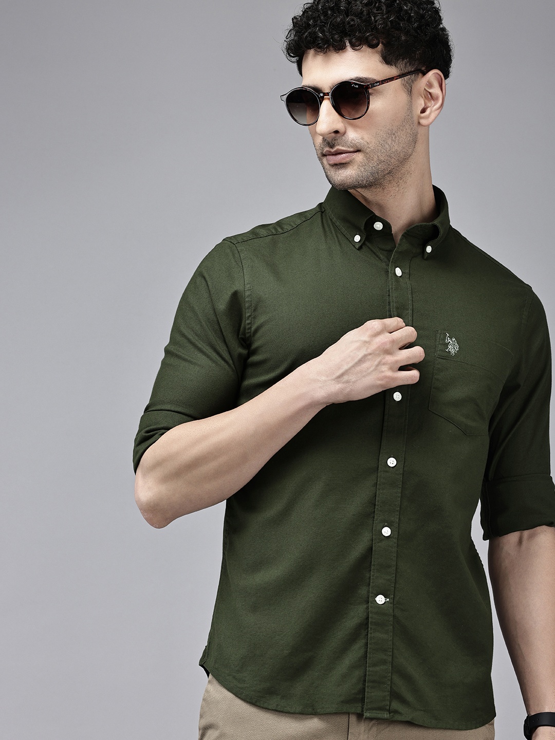 

U.S. Polo Assn. Tailored Fit Button-Down Collar Casual Shirt, Olive