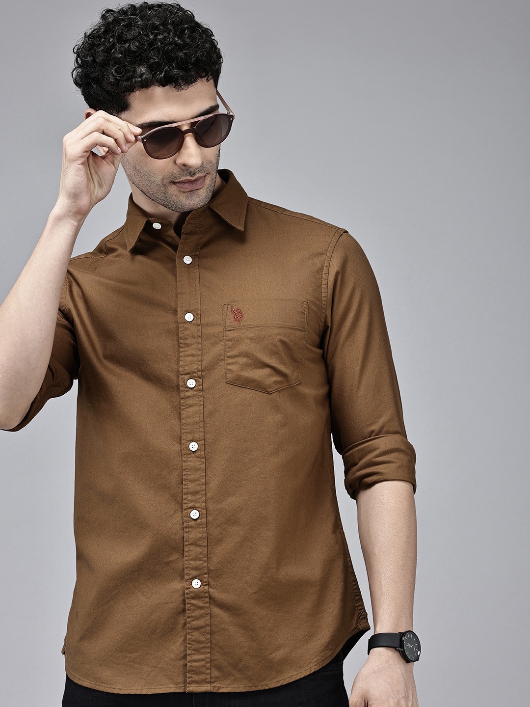 

U.S. Polo Assn. Tailored Fit Pure Cotton Casual Shirt, Brown