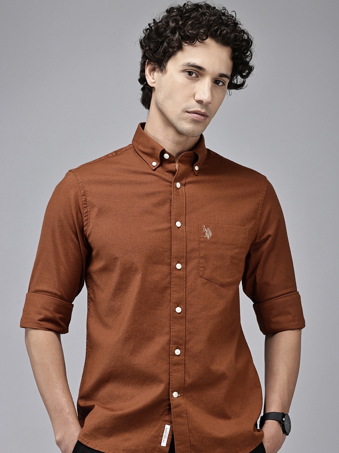 

U.S. Polo Assn. Button-Down Collar Tailored Fit Casual Shirt, Rust