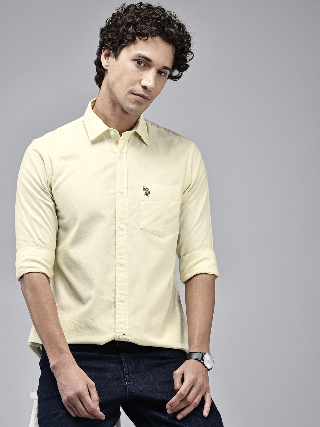 

U.S. Polo Assn. Tailored Fit Pure Cotton Casual Shirt, Yellow