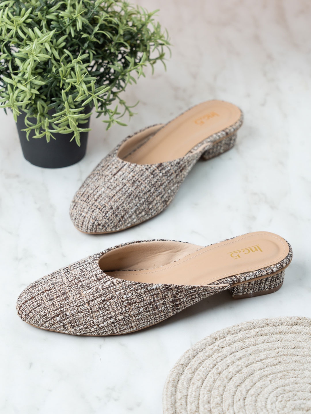 

Inc 5 Women Textured Block Heels Mules, Beige
