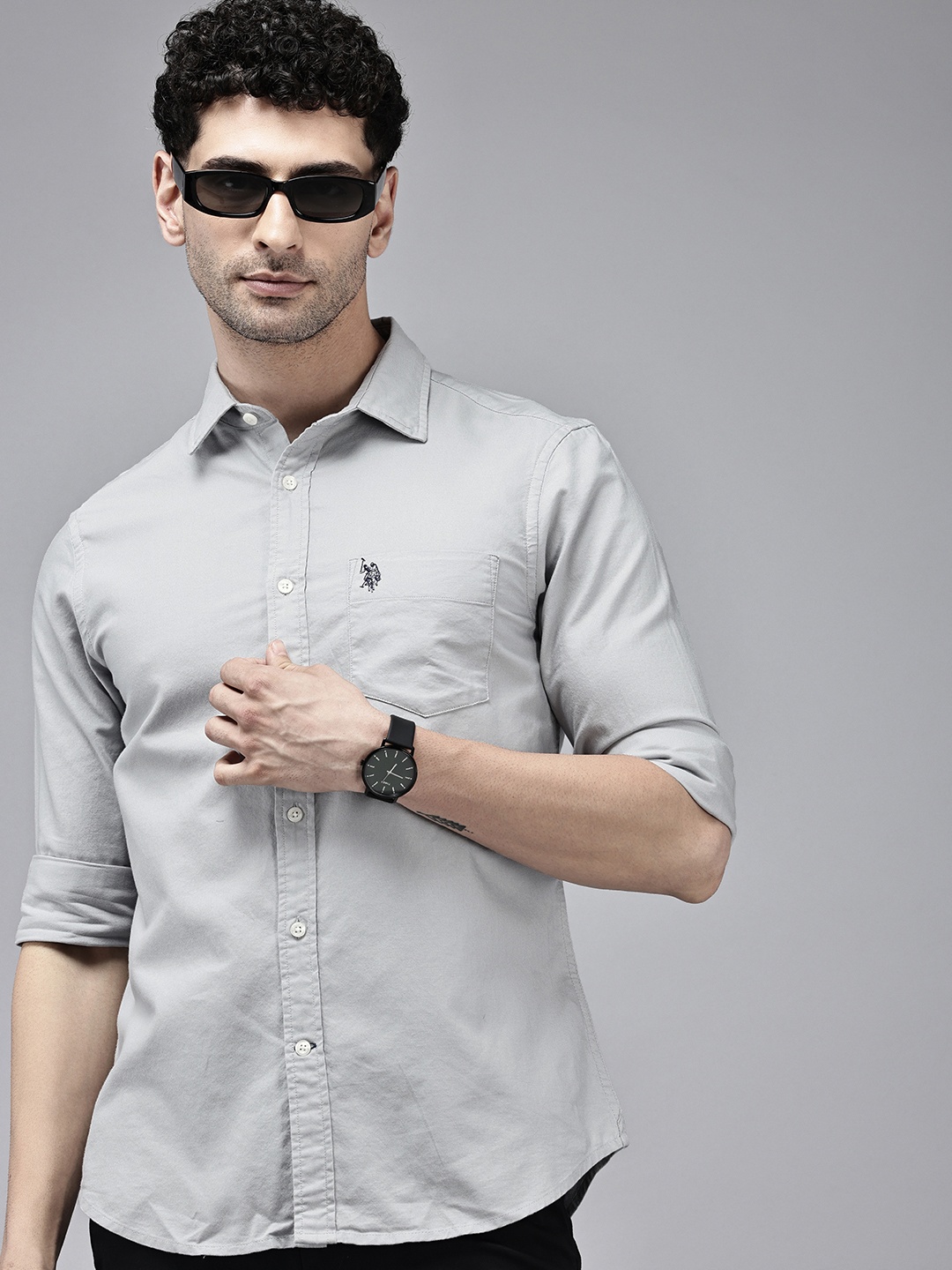 

U.S. Polo Assn. Tailored Fit Pure Cotton Casual Shirt, Grey