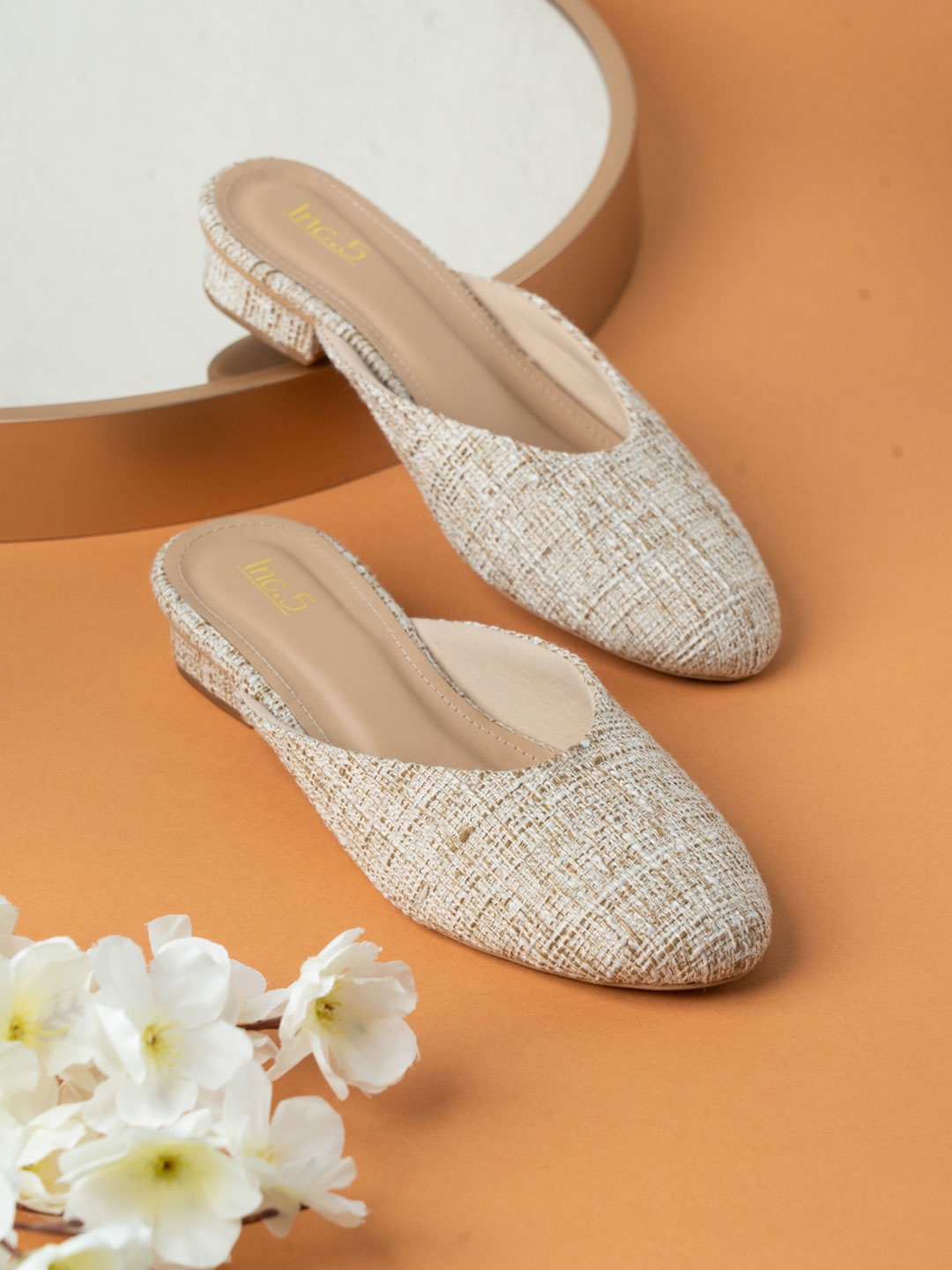 

Inc 5 Woven Design Synthetic Block Heel Mules, Beige