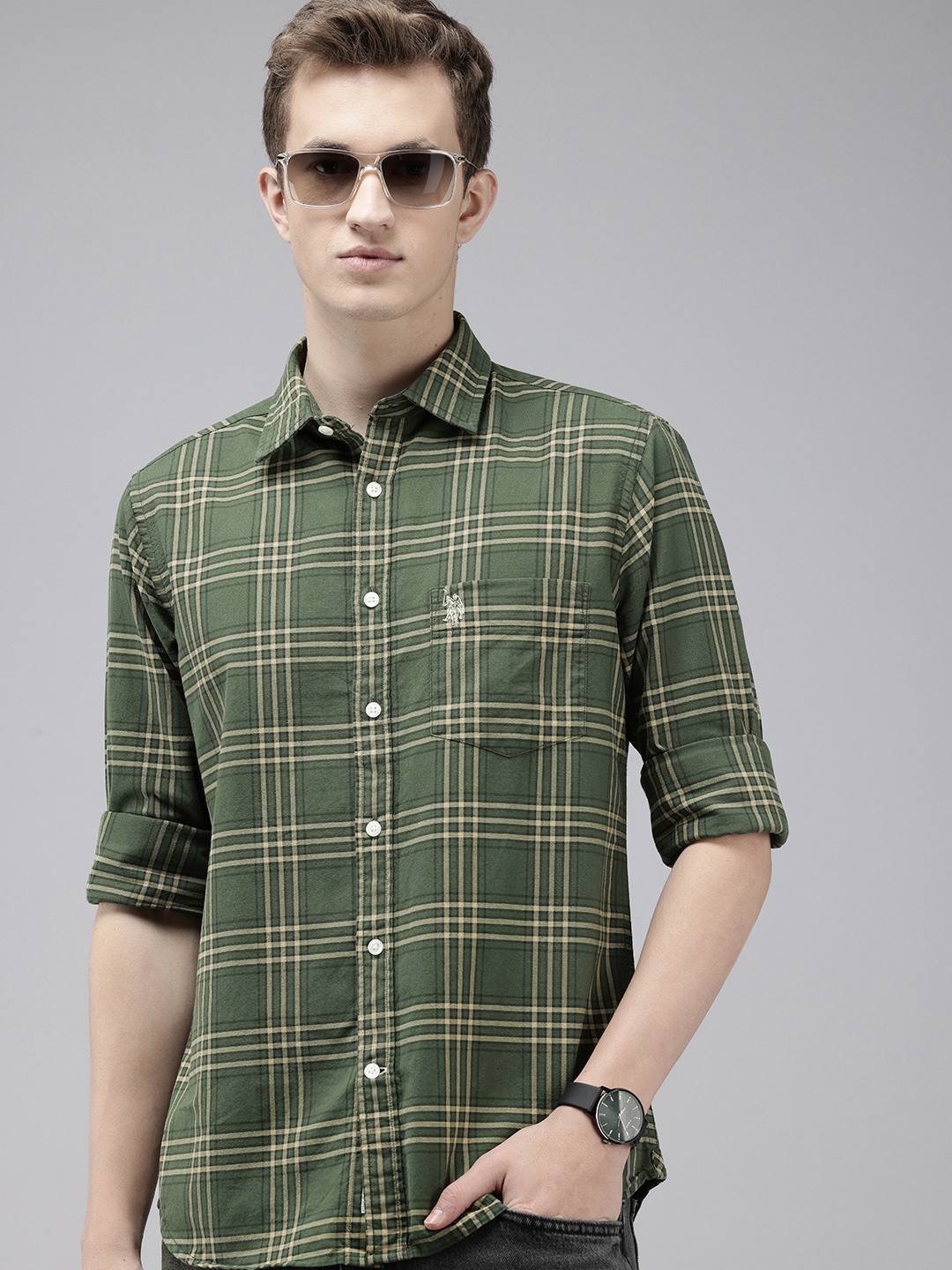 

U.S. Polo Assn. Pure Cotton Tailored Fit Tartan Checks Opaque Casual Shirt, Green
