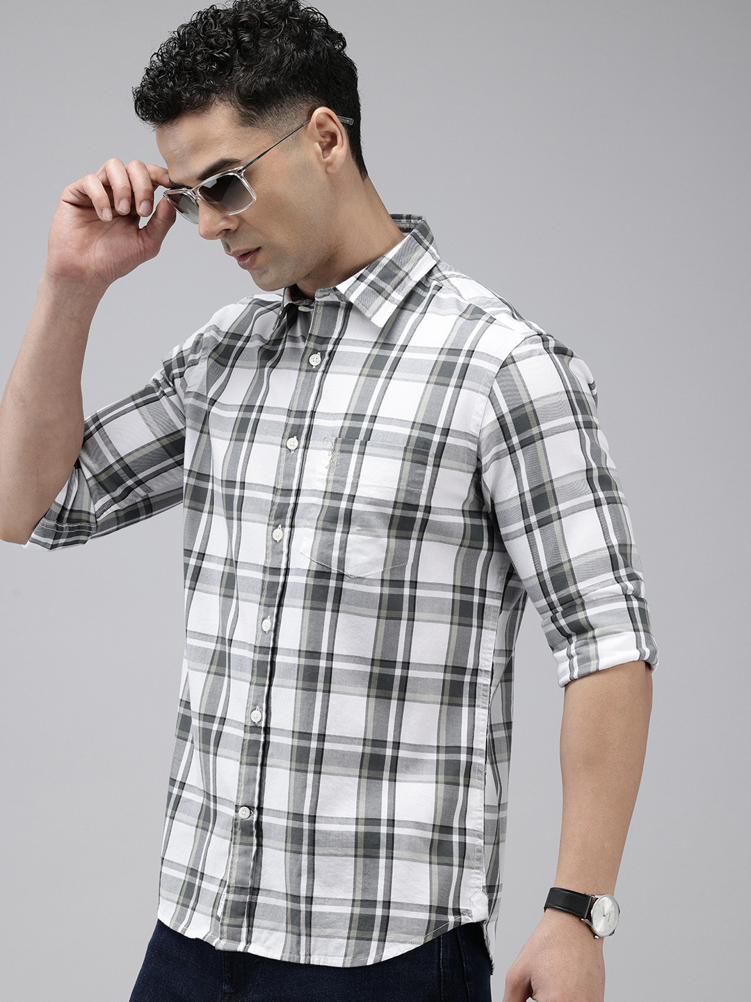 

U.S. Polo Assn. Pure Cotton Tailored Fit Tartan Checks Casual Shirt, White