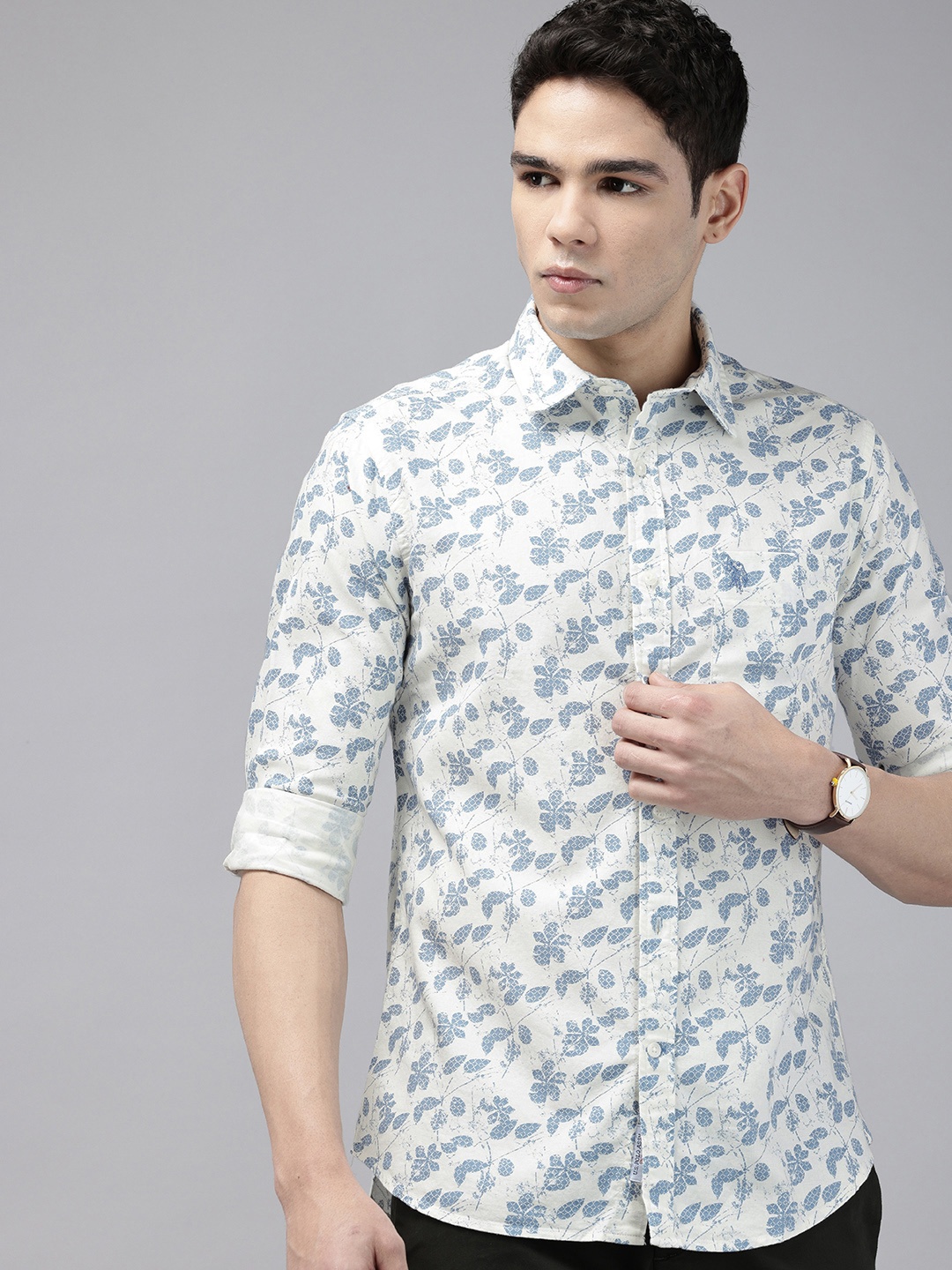 

U.S. Polo Assn. Tailored Fit Floral Printed Pure Cotton Casual Shirt, White