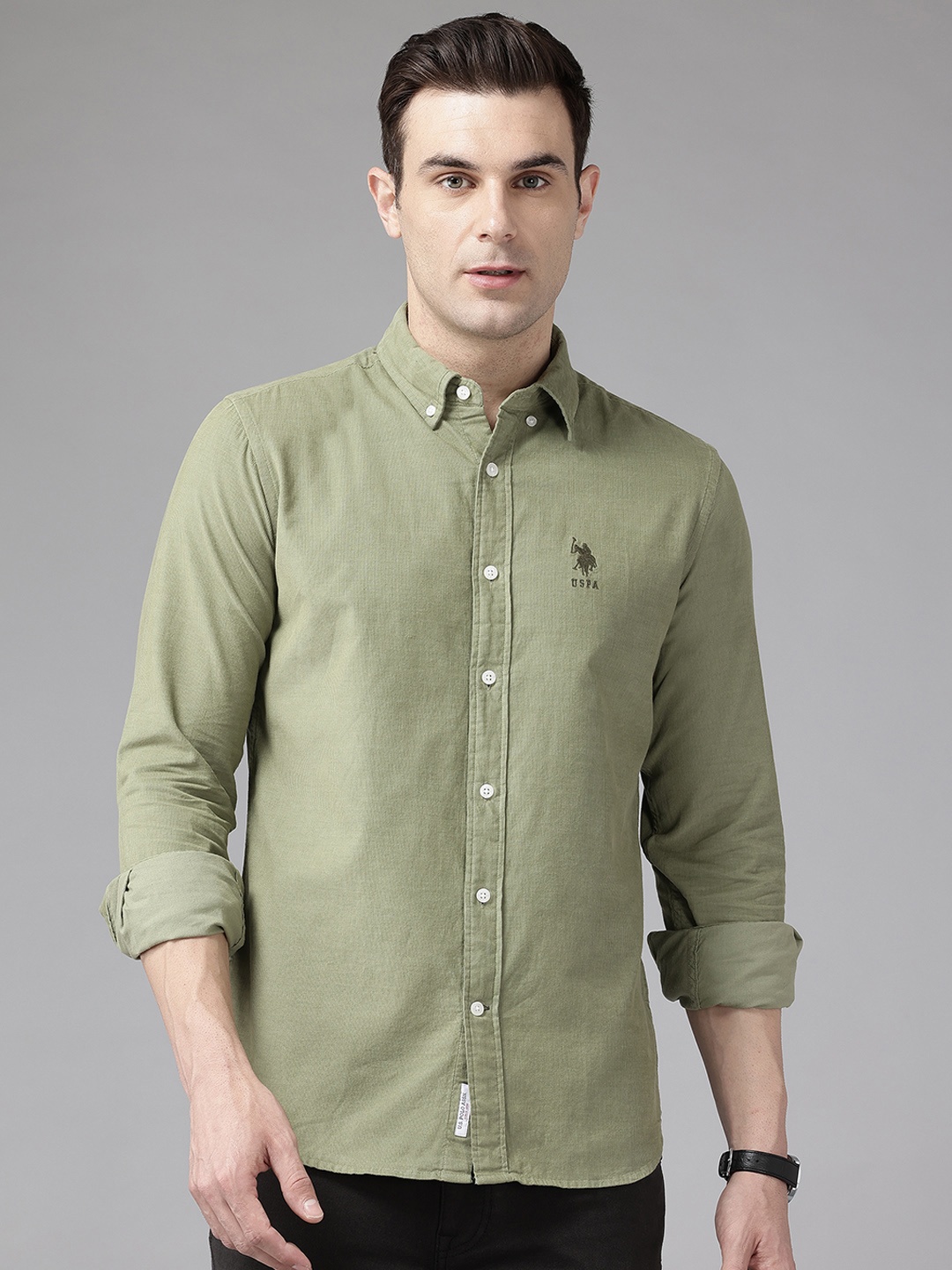 

U.S. Polo Assn. Tailored Fit Corduroy Pure Cotton Casual Shirt, Green