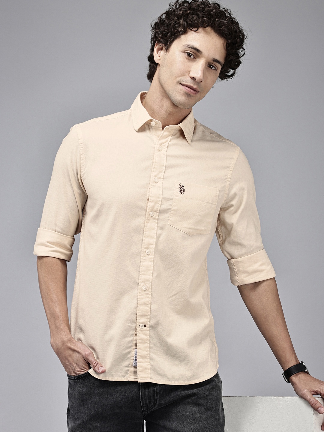 

U.S. Polo Assn. Pure Cotton Birdeye Tailored Fit Casual Shirt, Beige