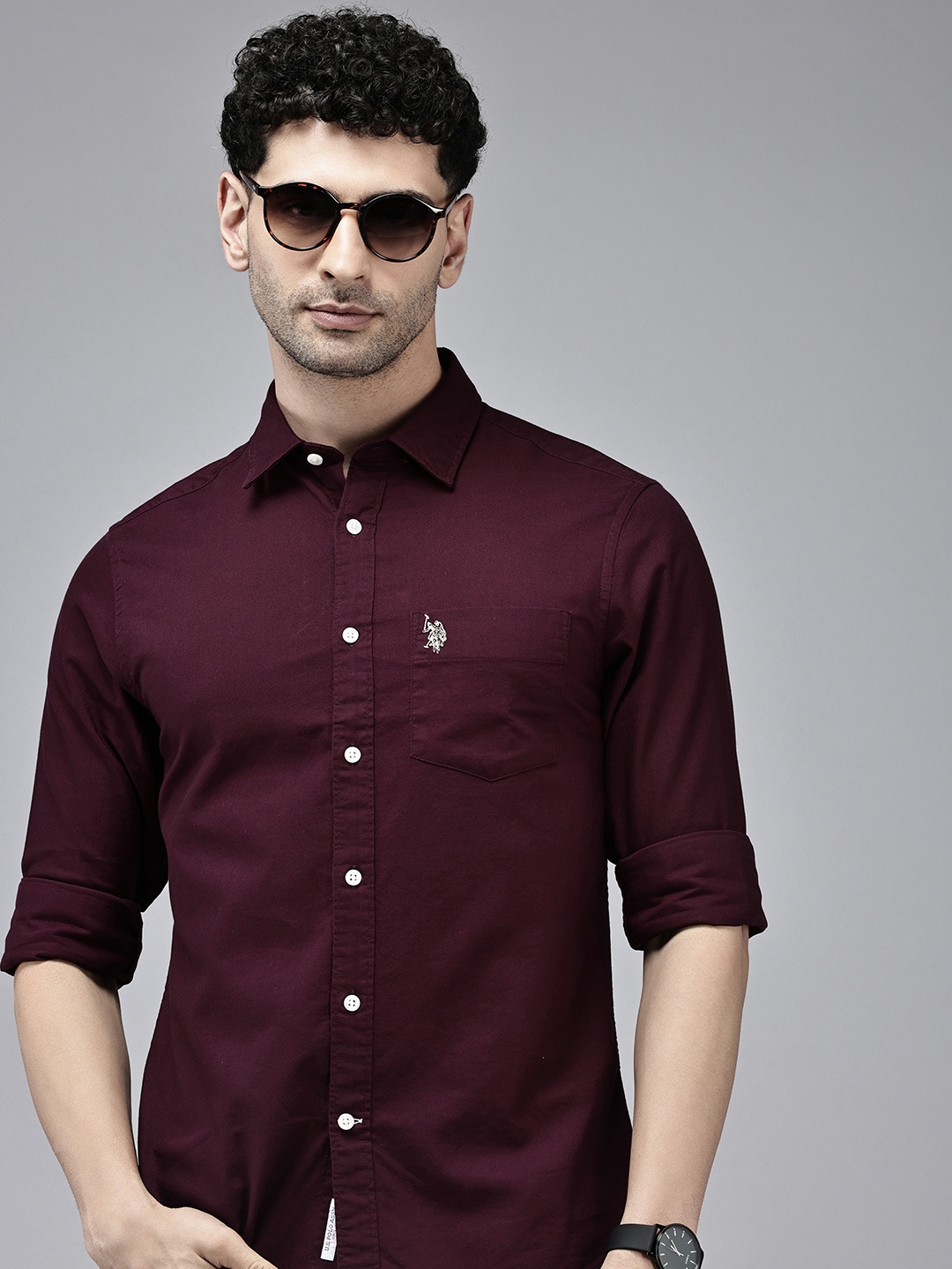 

U.S. Polo Assn. Tailored Fit Pure Cotton Casual Shirt, Burgundy