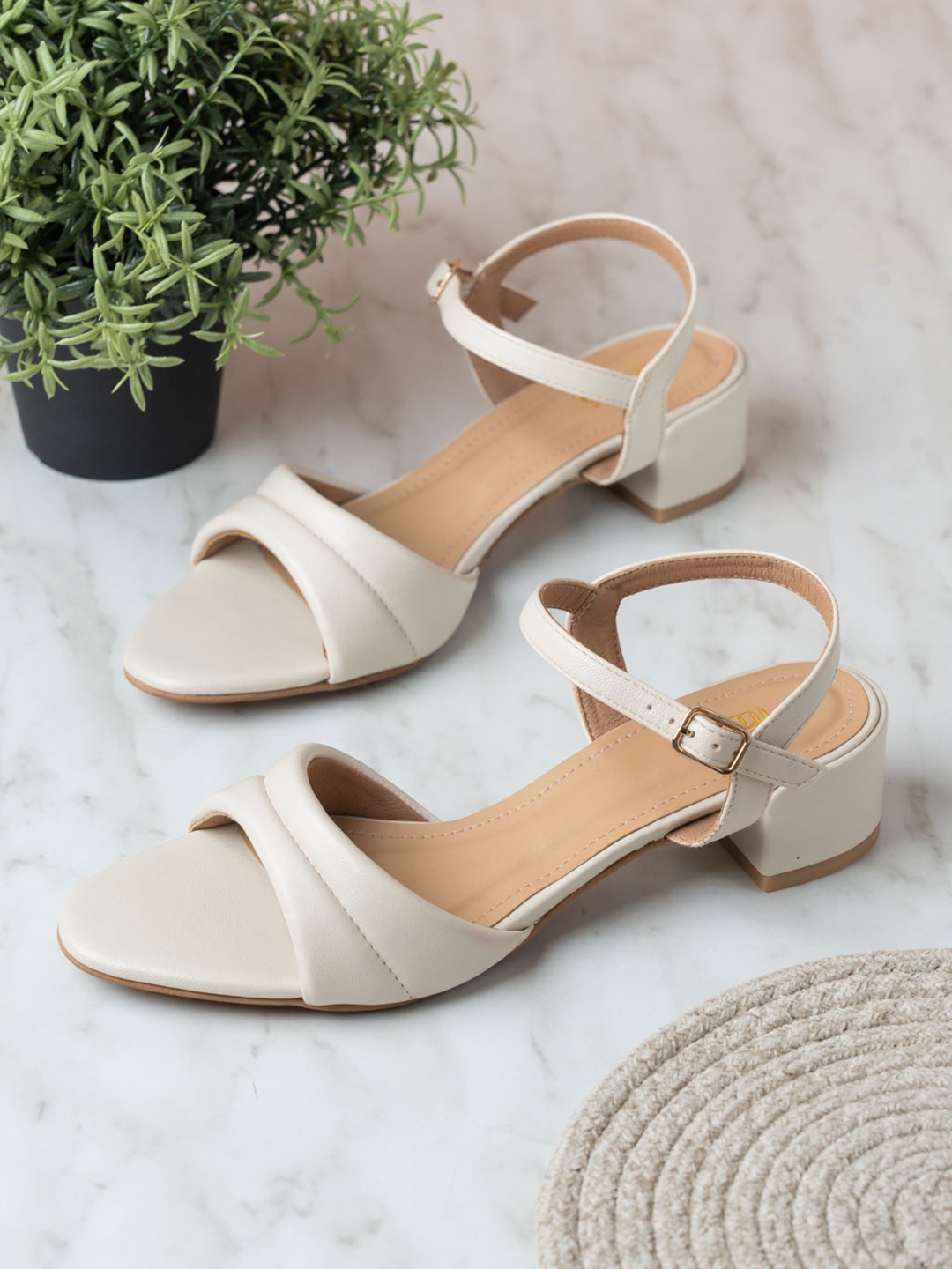 

Inc 5 Women Party Block Sandals with Buckles, Cream