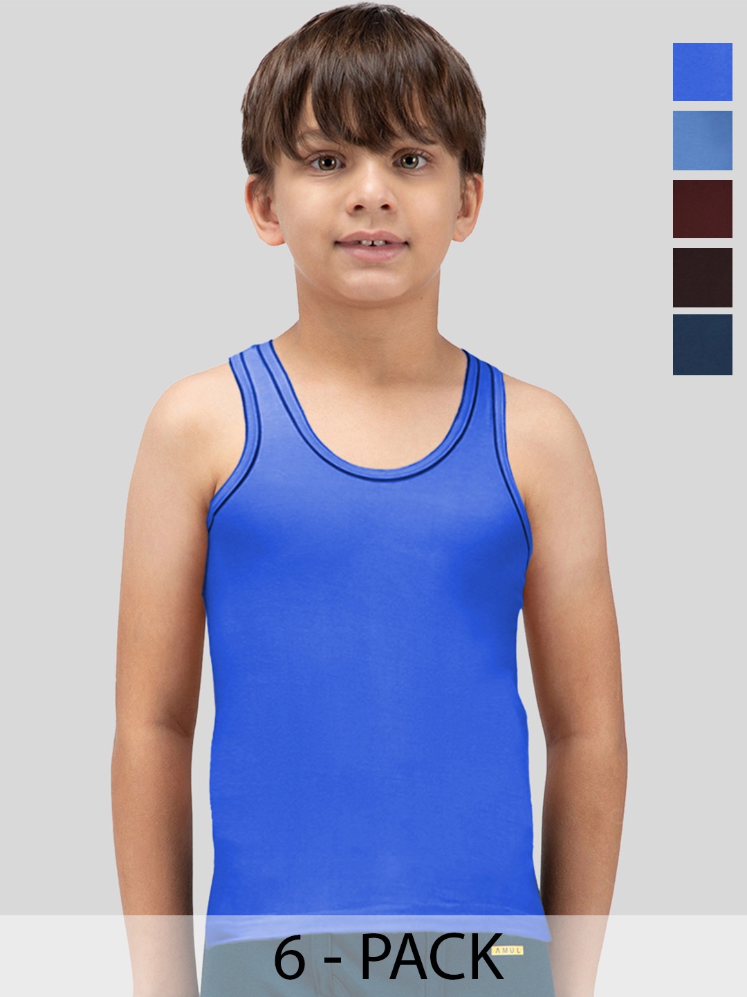 

AMUL COMFY Boys Pack Of 6 Pure Cotton Undershirt Vest, Blue