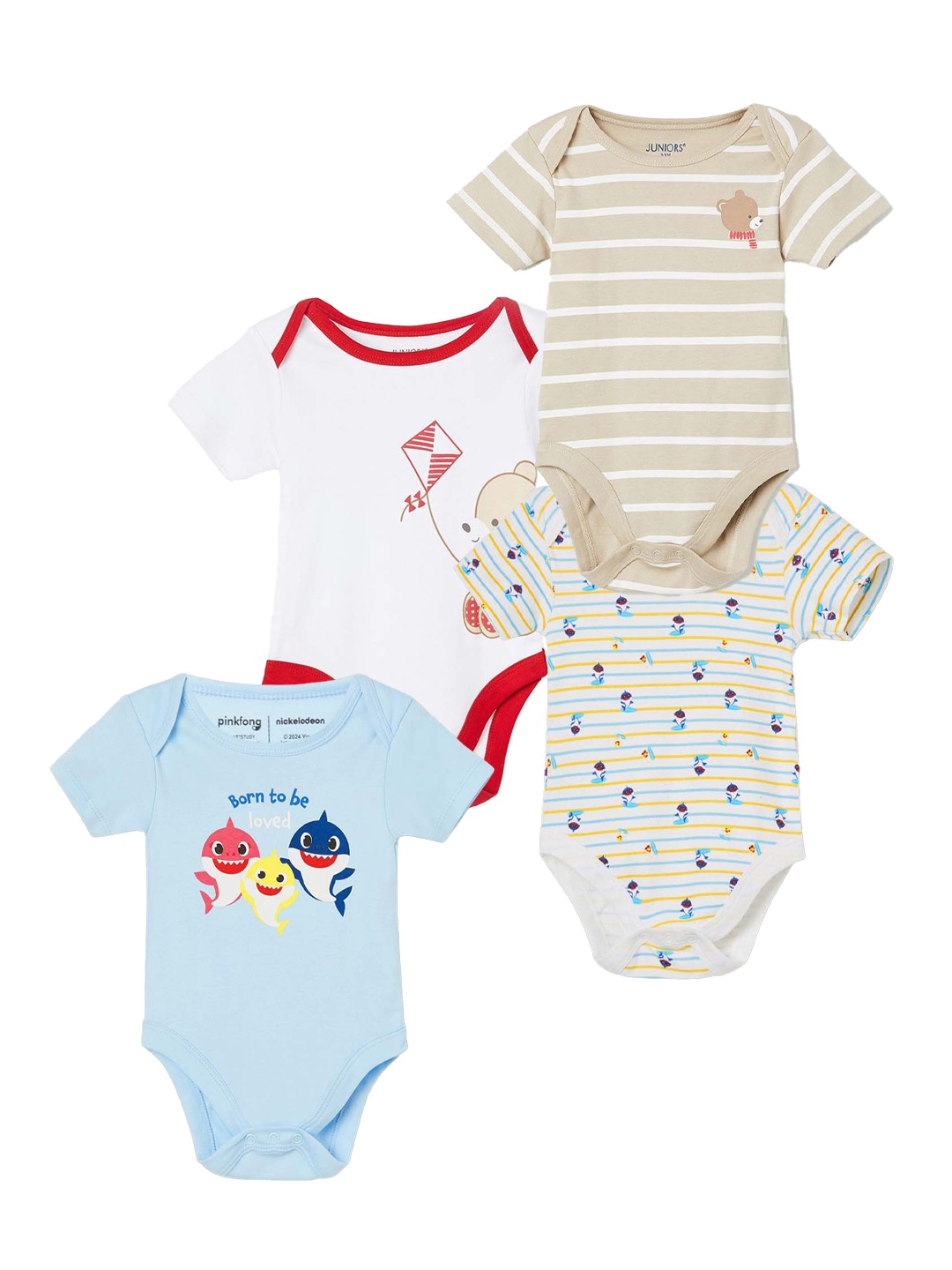 

Juniors by Lifestyle Infant Boys Pack Of 4 Printed Pure Cotton Bodysuit, Blue