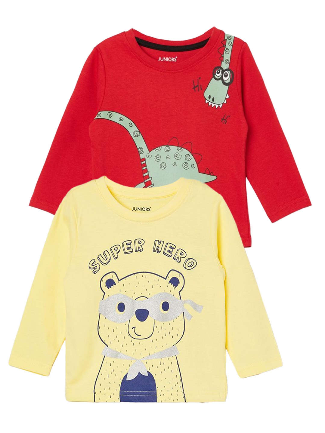

Juniors by Lifestyle Boys Graphic Printed Round Neck Cotton T-shirt- Pack of 2, Yellow