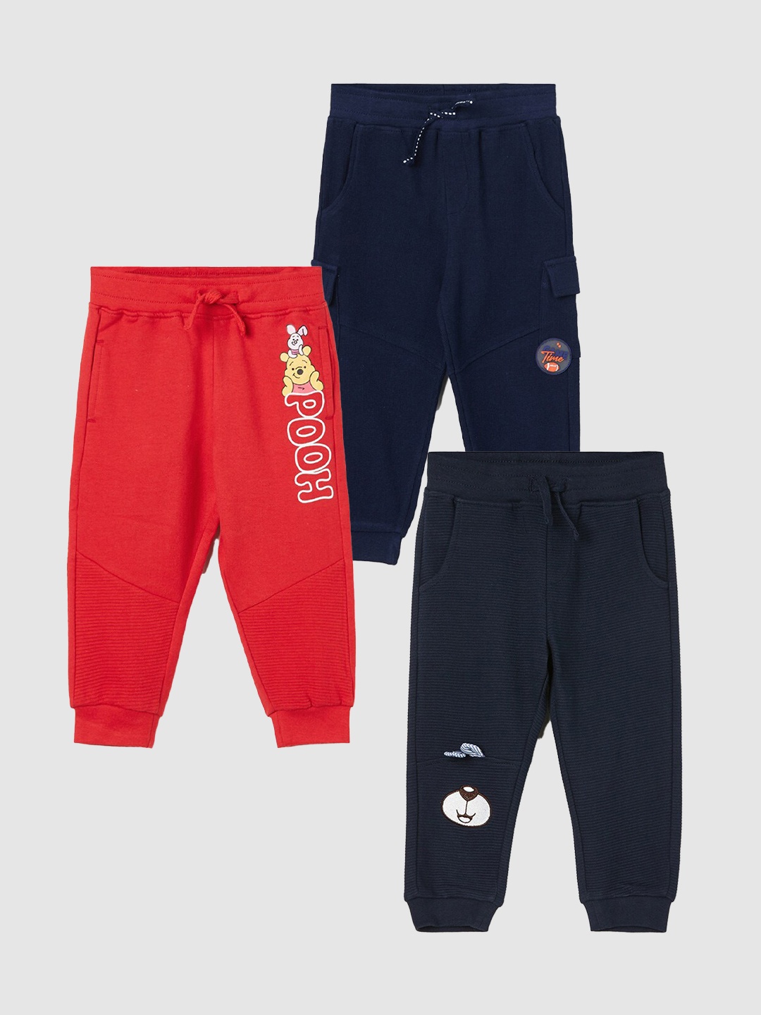 

Juniors by Lifestyle Boys Pure Cotton Mid-Rise Joggers- Pack of 3, Navy blue