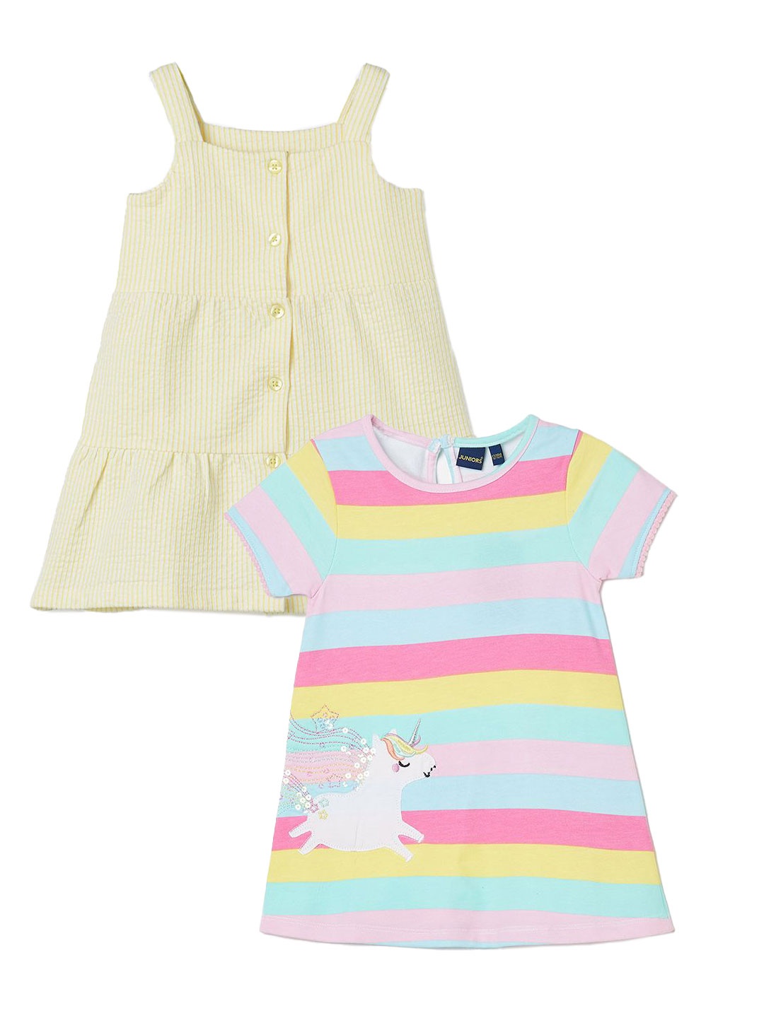 

Juniors by Lifestyle Girls Striped Square Neck Pure Cotton A-Line Dress- Pack of 2, Pink