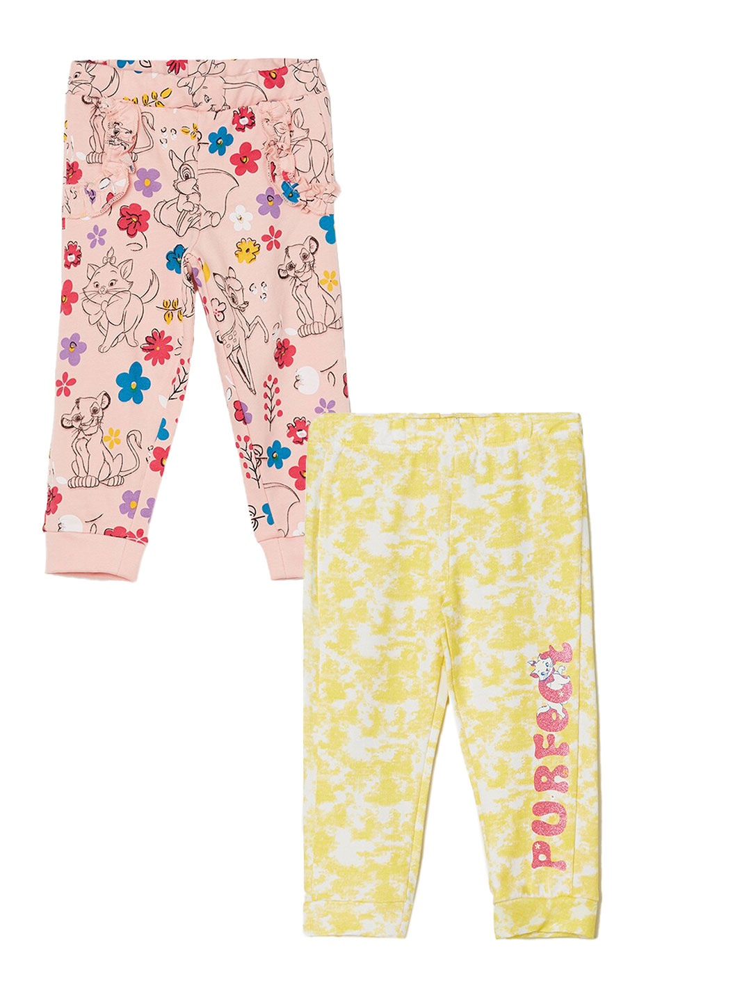 

Juniors by Lifestyle Girls Pack of 2 Printed Pure Cotton Joggers, Yellow