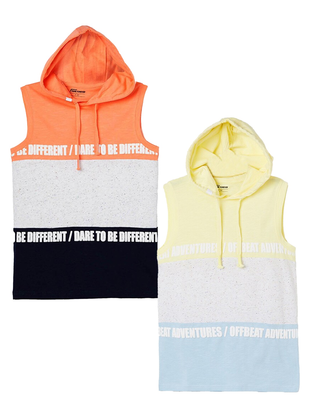 

Fame Forever by Lifestyle Boys Printed Hooded Cotton T-shirt- Pack of 2, Yellow