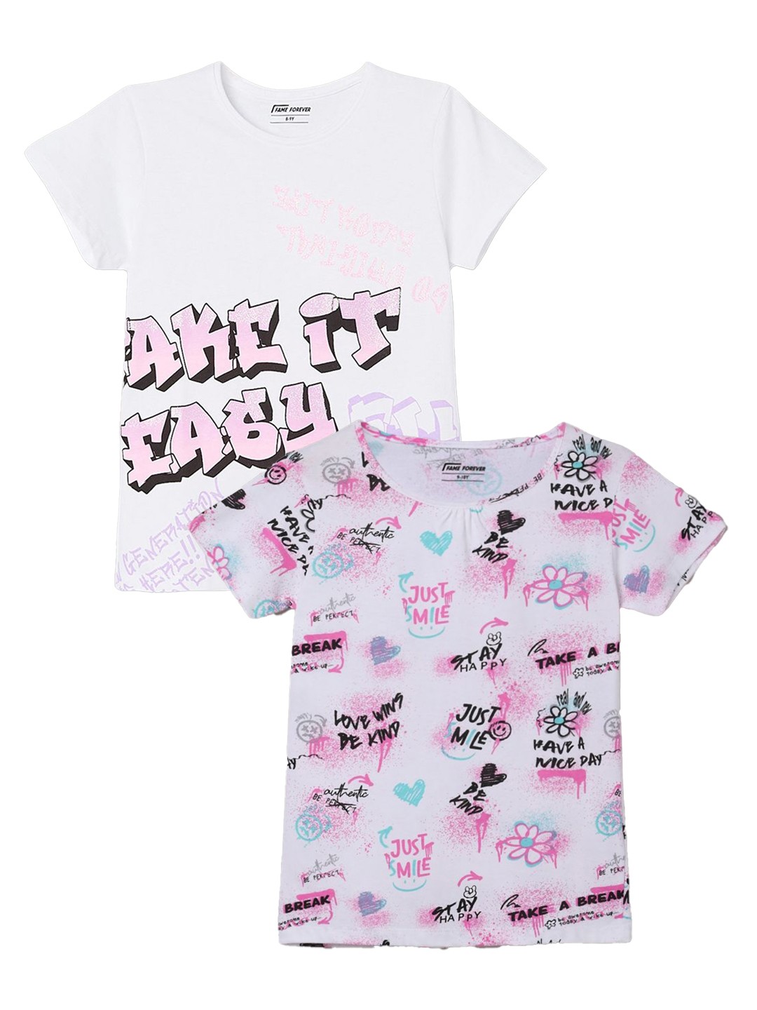 

Fame Forever by Lifestyle Girls Pack of 2 Printed T-shirt, White