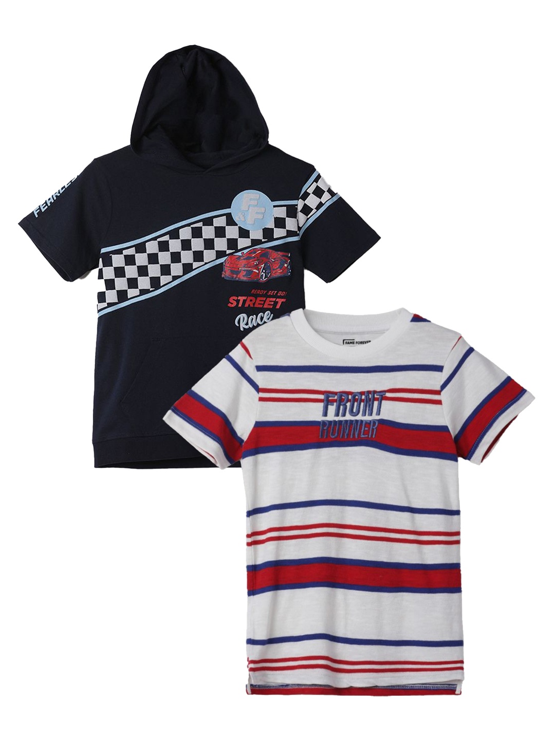 

Fame Forever by Lifestyle Boys Pack of 2 Striped Round Neck Cotton T-shirt, Black
