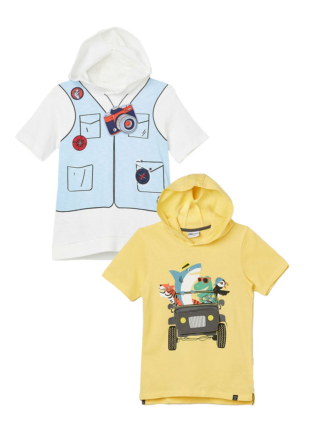 

Fame Forever by Lifestyle Boys Pack of 2 Printed Hooded Cotton T-shirt, Yellow