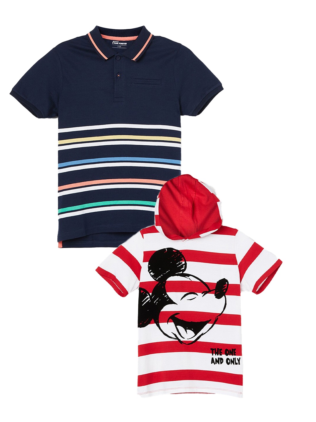 

Fame Forever by Lifestyle Boys Pack of 2 Pure Cotton Striped T-shirt, Red