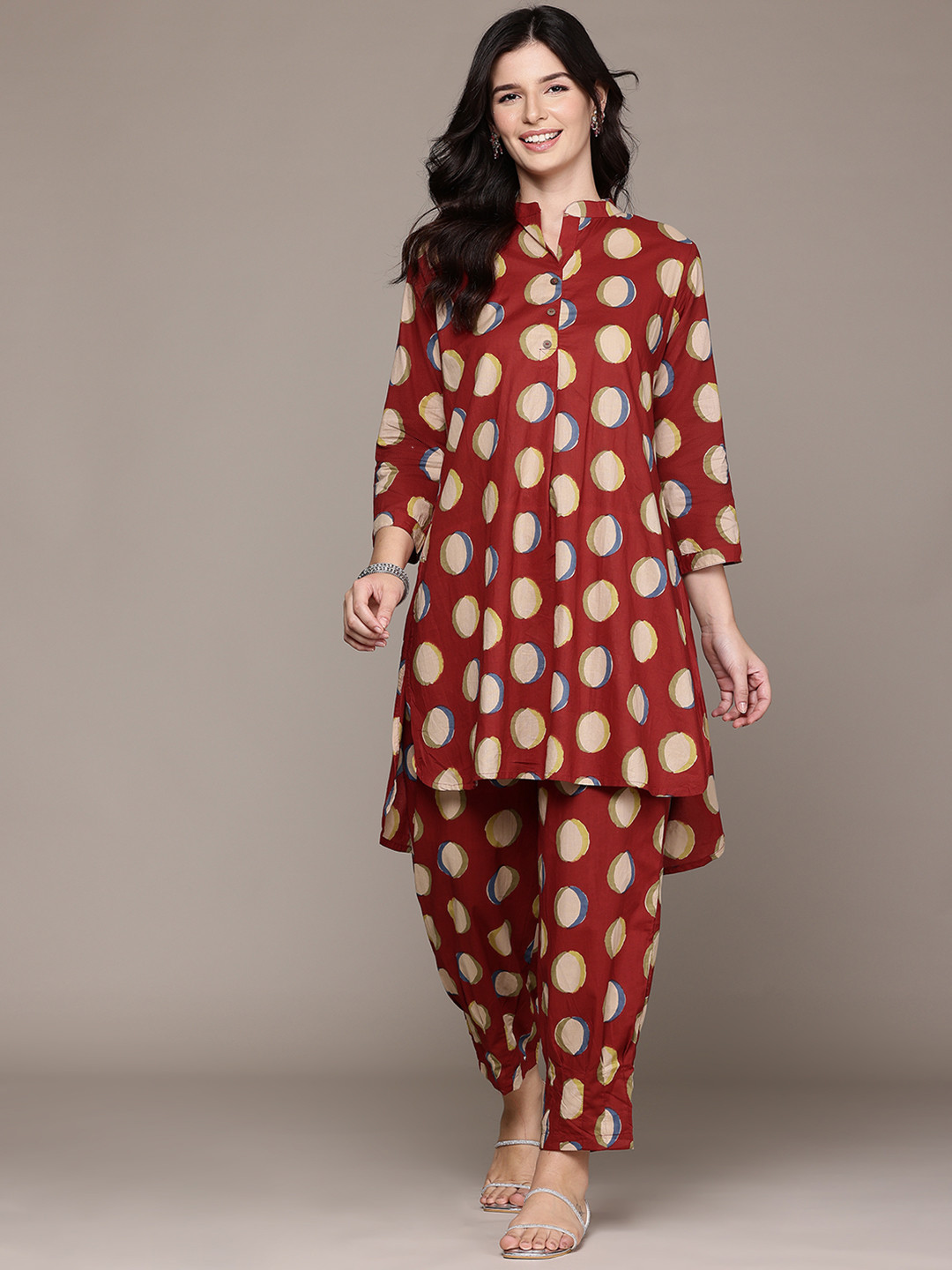 

Readiprint Printed Pure Cotton Tunic With Trousers, Maroon