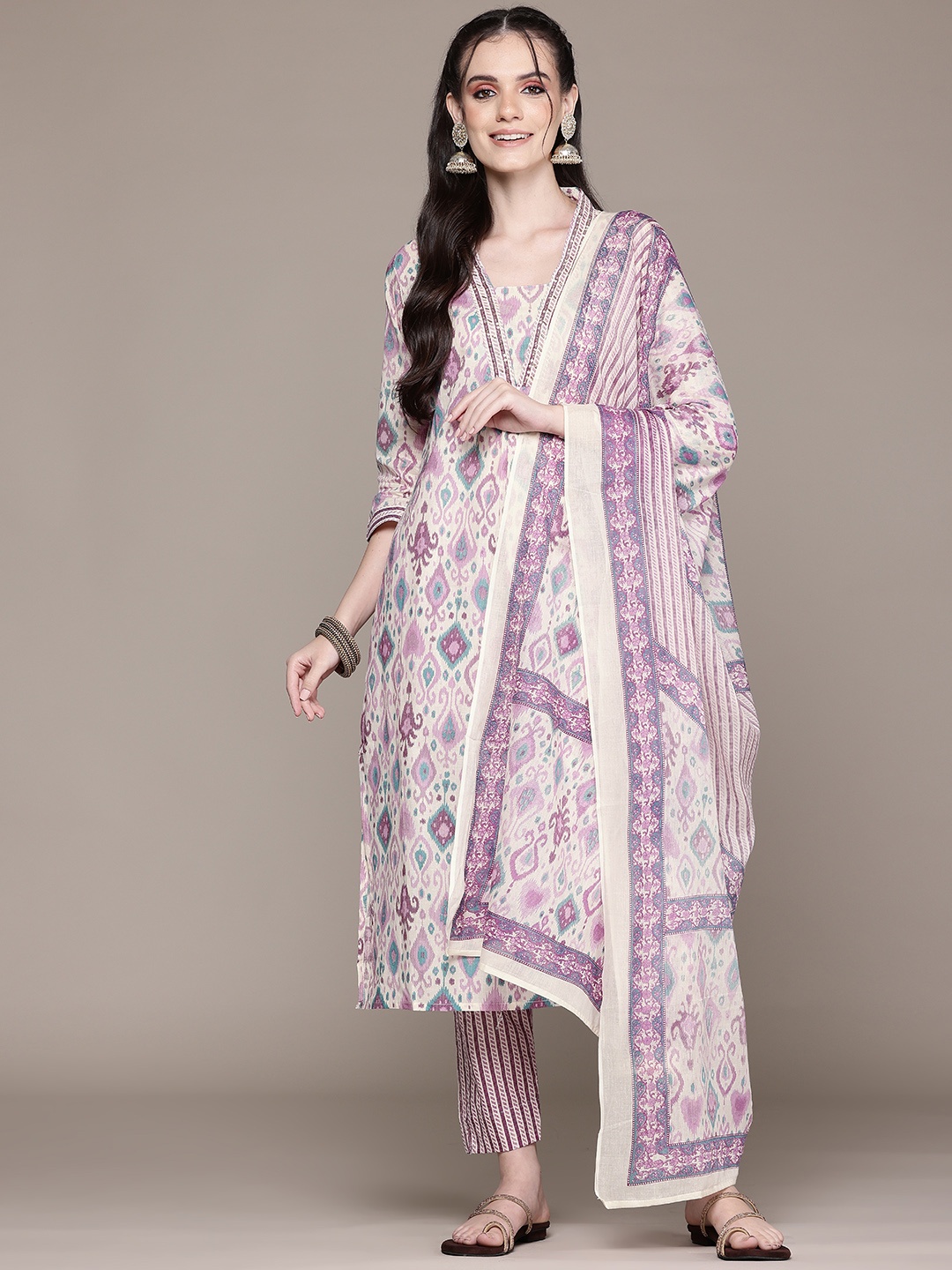 

Readiprint Fashions Ethnic Motifs Printed Pleated Sequinned Pure Cotton Kurta Set, Pink