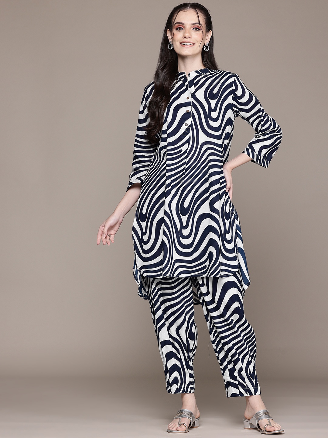 

Readiprint Printed Pure Cotton Tunic With Trousers, Black