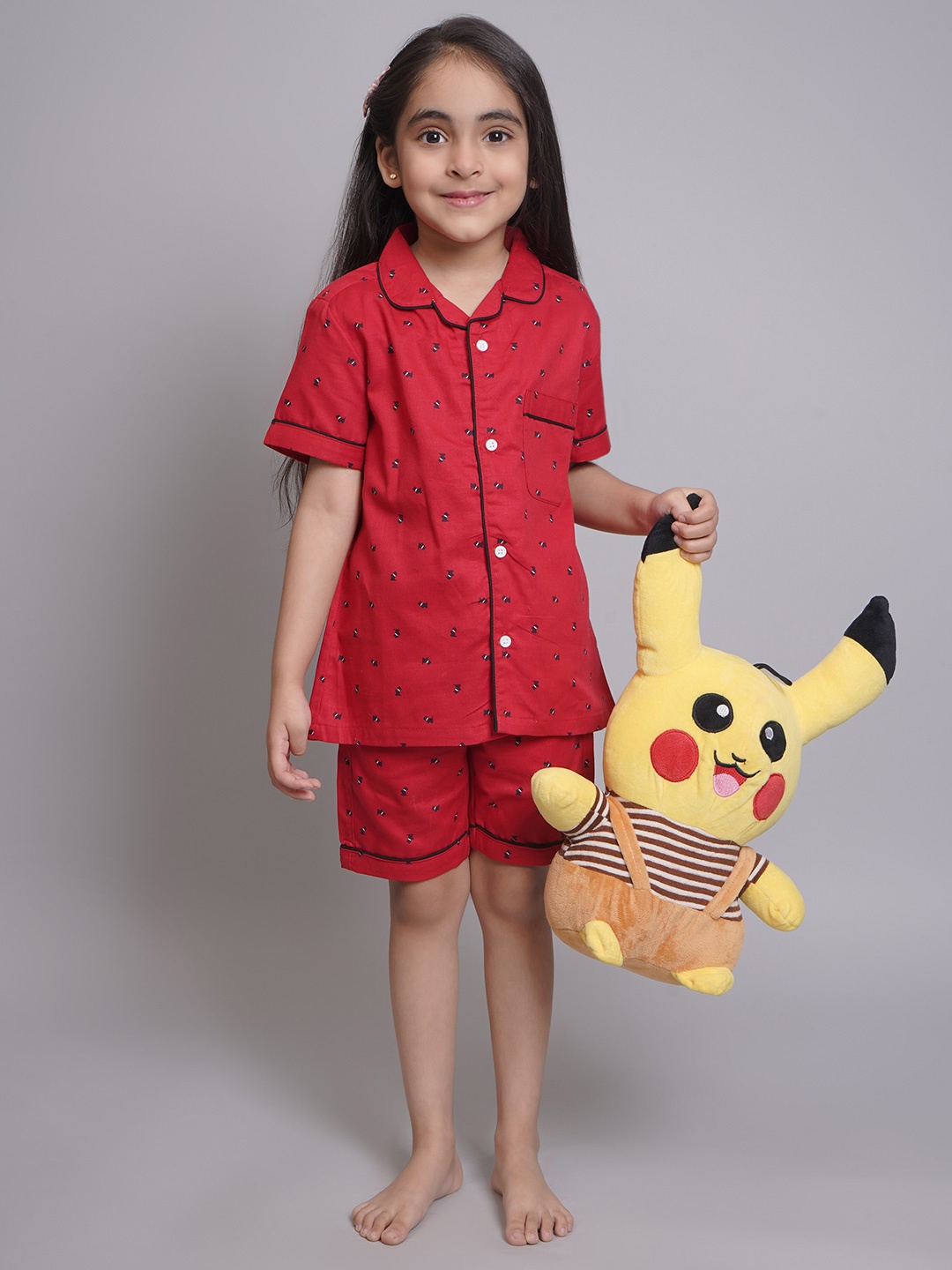 

Biglilpeople Unisex Kids Pure Cotton Printed Night suit, Red